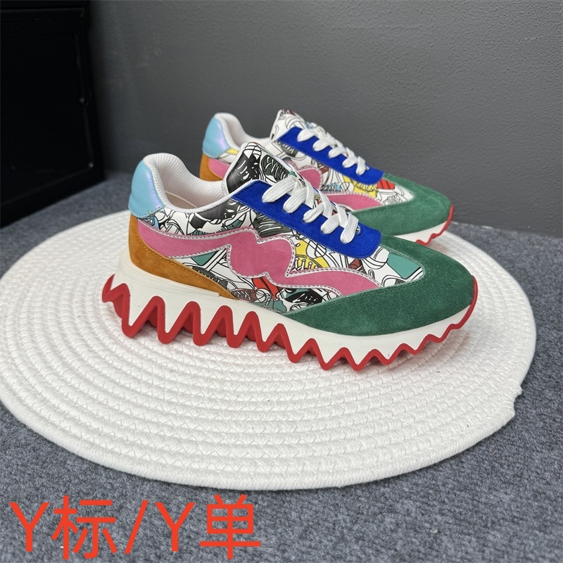 European Station Fashion Brand High Edition CLWZQA Red Shoes Shark Sole Torre Shoes Men's Genuine Leather Colorblock Casual sneaker Women