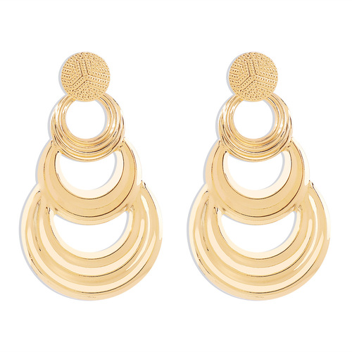 11505 European and American style exaggerated multi-layered round pendant earrings, retro geometric hollow splicing design earrings