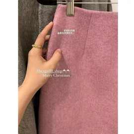 毛呢半身裙女秋冬2024新款a字冬天配毛衣高腰直筒开叉一步长裙子