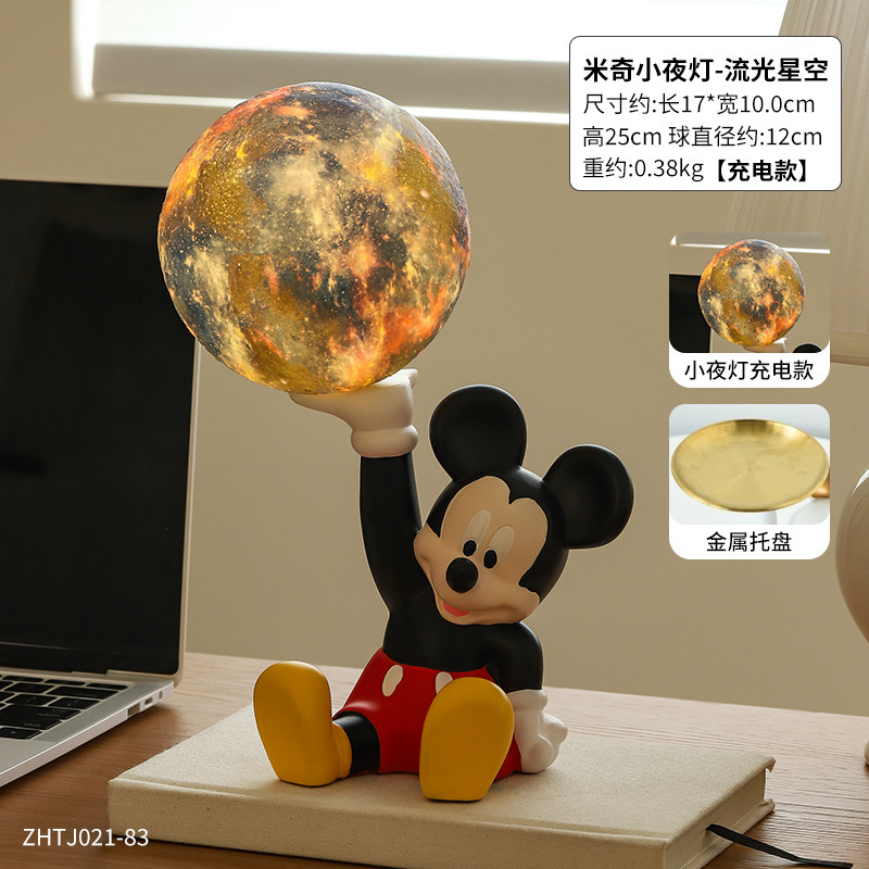 卡通可爱米奇小夜灯卧室睡眠灯房间床头灯氛围感桌面摆件星空台灯|undefined