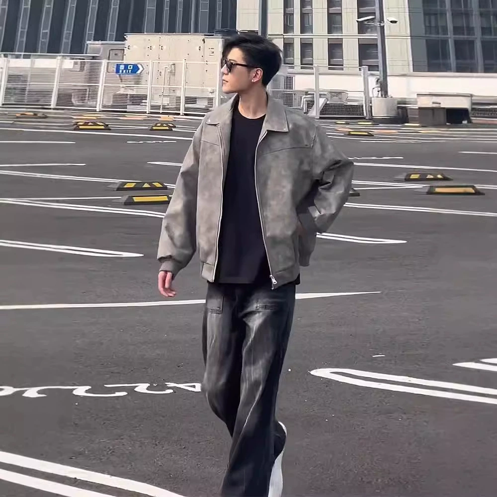 Cleanfit серая короткая кожаная куртка для американского стиля