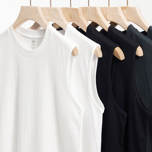 American heavyweight pure cotton sleeveless vest for men and teenagers solid color outer vest T-shirt summer all-match sports T-shirt