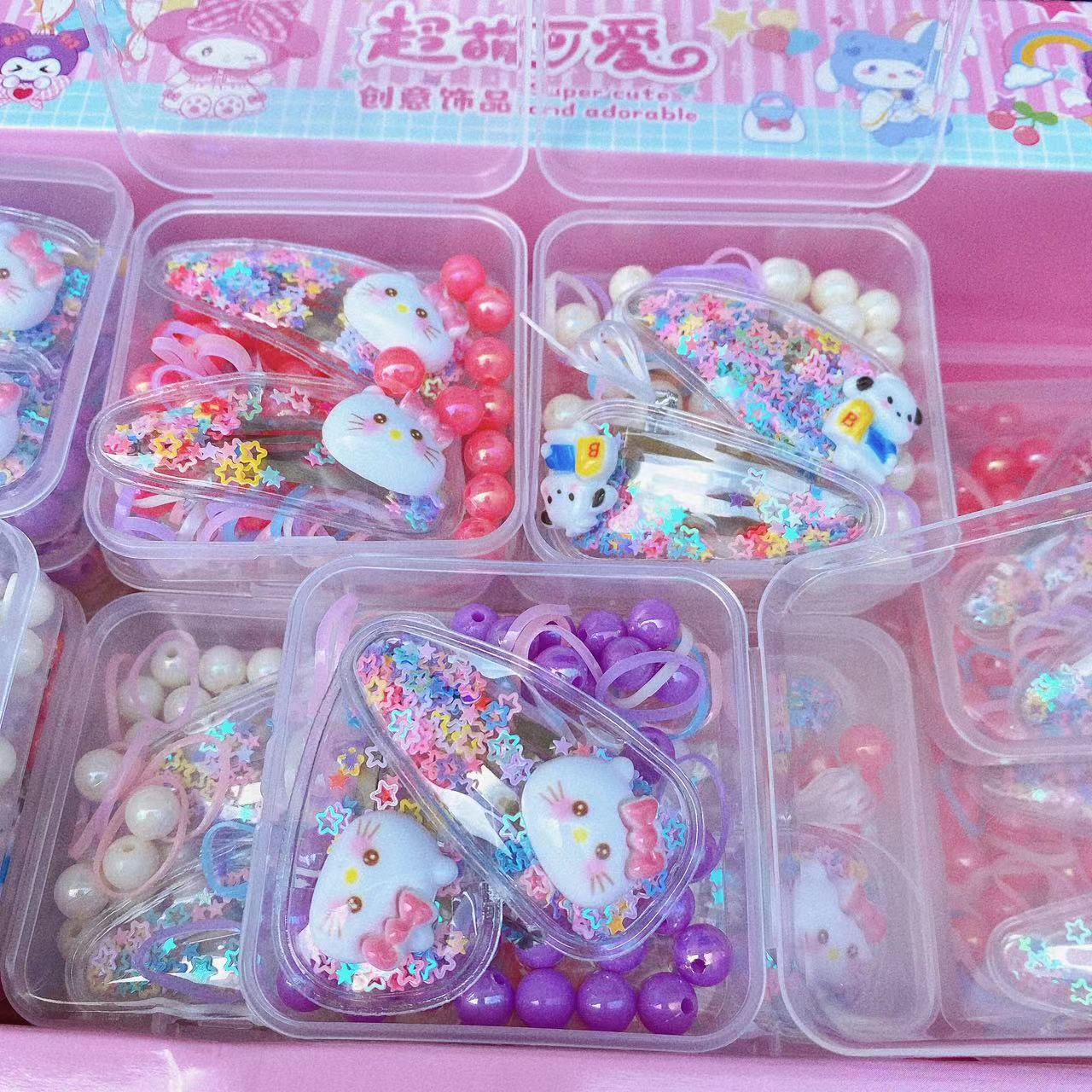 Accesorios para niños, pinzas para el cabello con cuentas, juegos para el cabello en caja, accesorios para el cabello para niñas, lindo bricolaje, lote hecho a mano