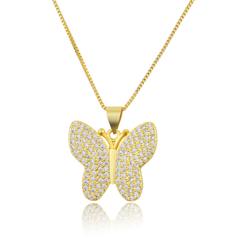 simple full diamond butterfly zirconium copper pendant necklace