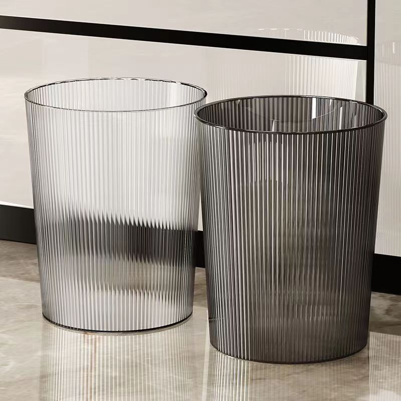 Round Thickeneded Transparent Stripesd Trash Can Kitchen Bathroom Bedroom Accessible Luxury Large Trash Basket Factory Direct Sale