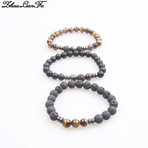A set of yellow tiger stone + black stone + volcanic stone bracelet