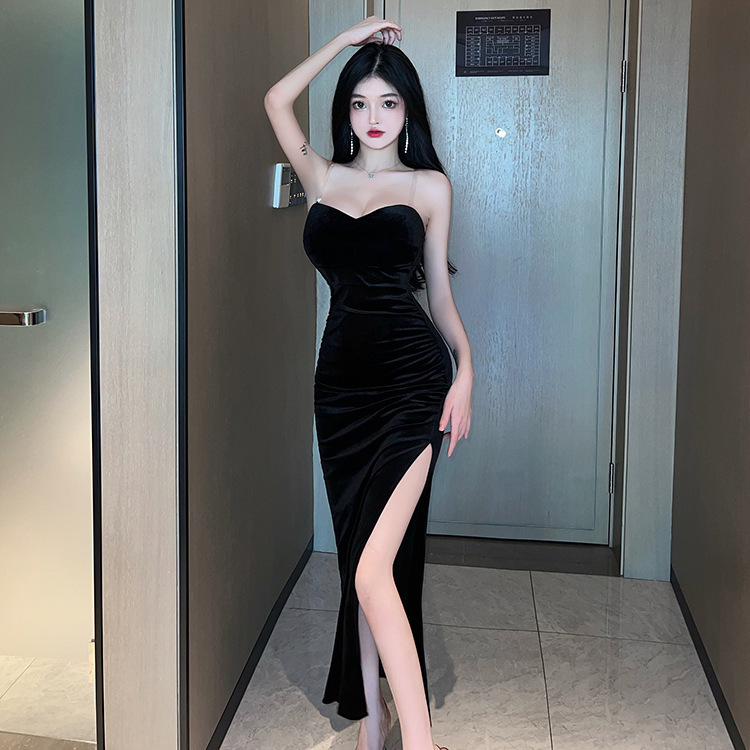 18Yxm013 European and American 2026 Cross-Border Foreign Trade Sexy Dress, Strapless High-Slit Velvet Long Dress 18Yxm013 European and American 2026 Cross-Border Foreign Trade Sexy Dress, Strapless High-Slit Velvet Long Dress