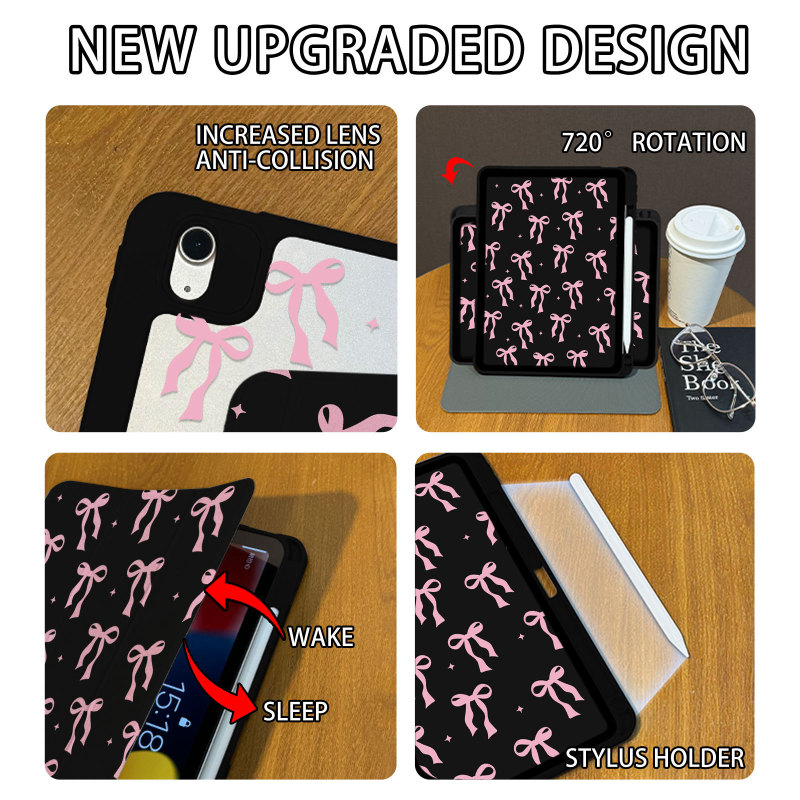 跨境粉色蝴蝶ipad保护套露标720°旋转平板保护壳防摔可爱ipad壳|undefined