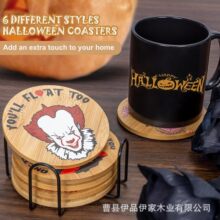 木质万圣节杯垫派对装饰圆形隔热垫恐怖电影角色幽灵杯垫桌面摆件
