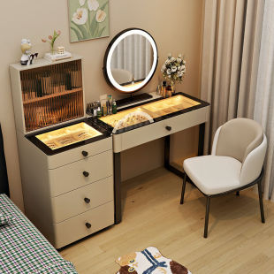 Cream Style Master Bedroom Full Solid Wood Panoramic Atmosphere Light Dressing Table Modern Simple Makeup Table Bucket Cabinet Storage Integrated