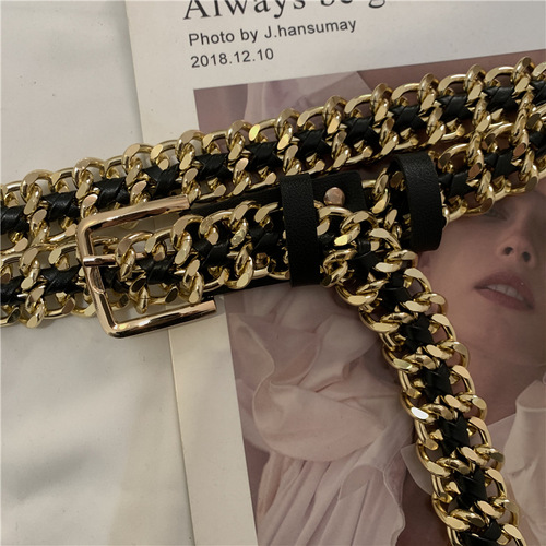 Knit Rough Chain Waist Belt for Women Decorative Dress Simple Metal Korean Style Fashion Suit Thinner Belt Match Skirt Trend