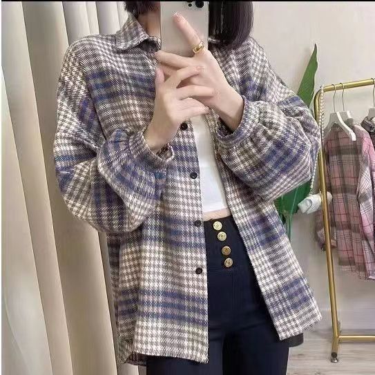 Vintage Brushed Plaid Shirt for Women 2026 Early Autumn and Winter New Versatile Design Niche Jacket Top Trendy Inner Wear