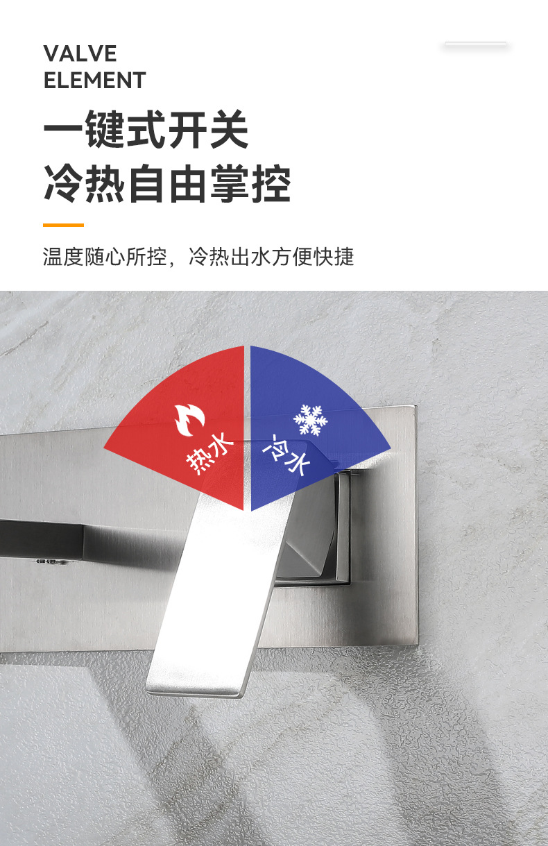 The bathroom washbasin is concealed and installed with a wall-mounted faucet. It is a stainless steel hotel washbasin faucet for cold and hot bathrooms undefined