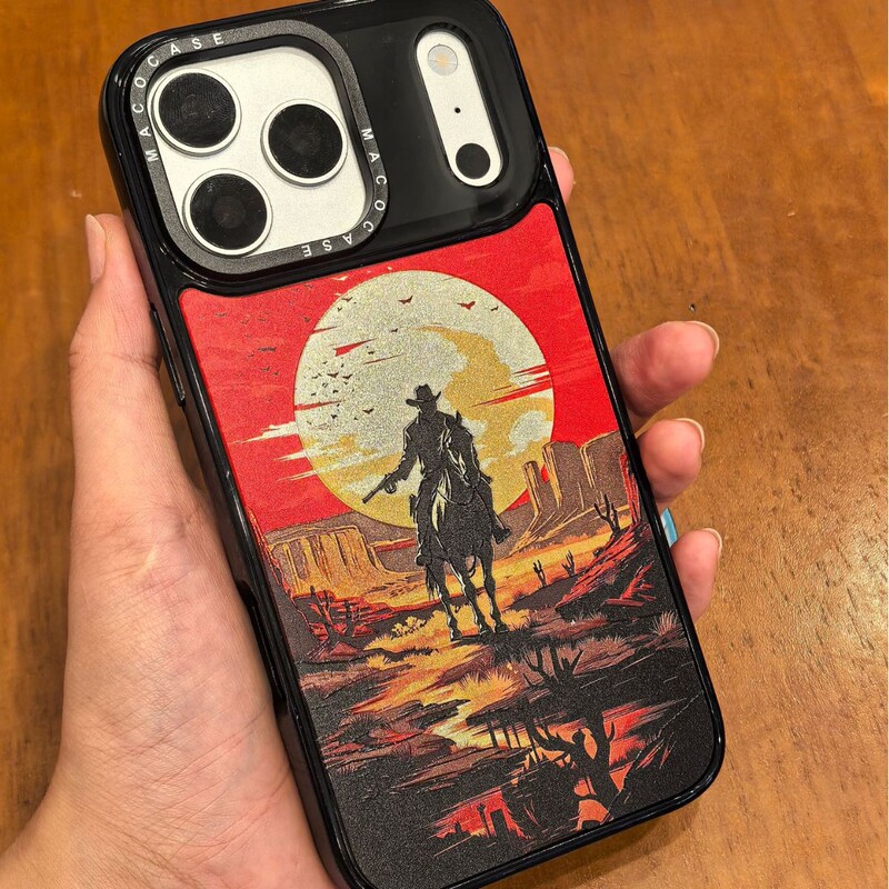 American Western Wilderness Cowboy Phone Case for iPhone 17 Pro, Gold-Plated Retro Print Apple Protective Case