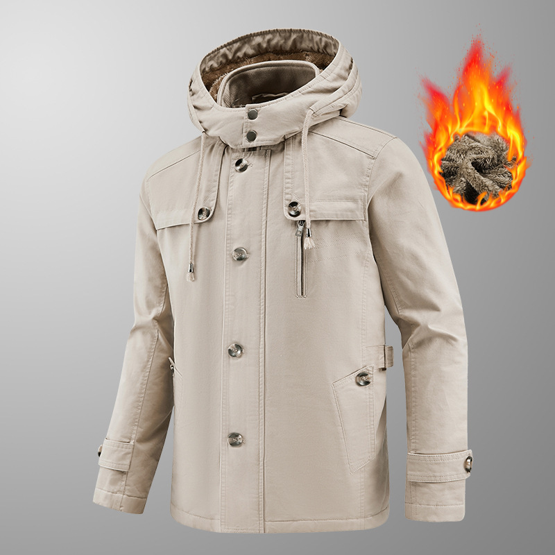 Comercio exterior transfronterizo otoño y invierno nuevo tipo de chaqueta de algodón de terciopelo para hombre con chaqueta de algodón lavado con sombrero para hombre