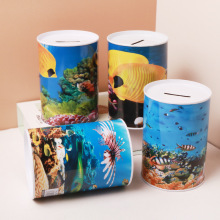 儿童欧元存钱罐创意马口铁质海洋储钱罐美元储蓄罐零钱收纳硬币筒