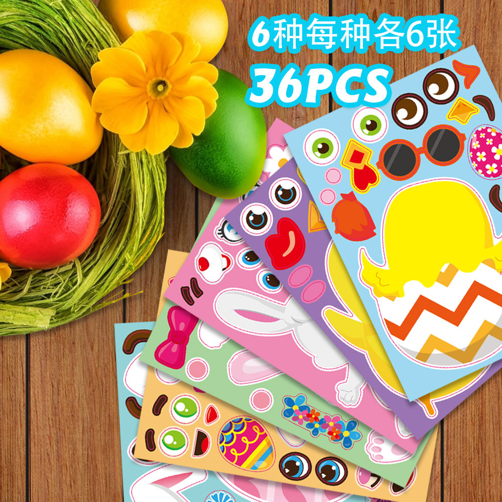 XH022 conejo huevo de Pascua pollo decoración del partido regalo mano cuenta niños rompecabezas DIY pegatinas hechas a mano