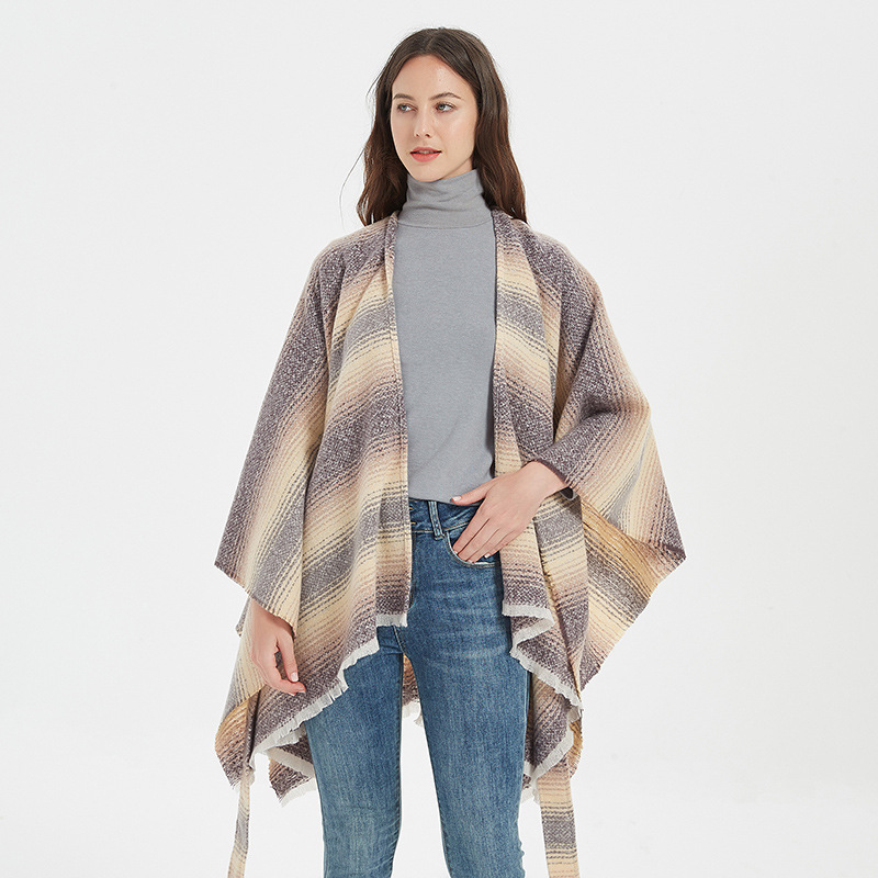 Acrylic Material Women's Vintage Style Plaid Acrylic Shawl