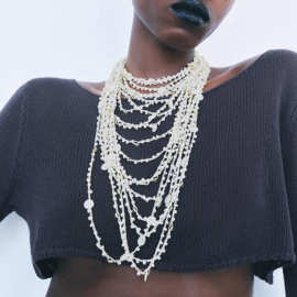 Za时尚博主同款珠串项链  欧美波西米亚度假风多层不规则贝壳颈链