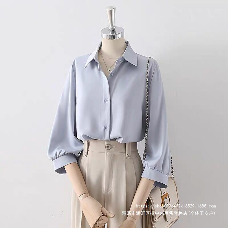 Summer Thin Drape Collared Shirt Women's 2026 New Style Professional Commuter Three-Quarter Sleeve Chiffon Shirt