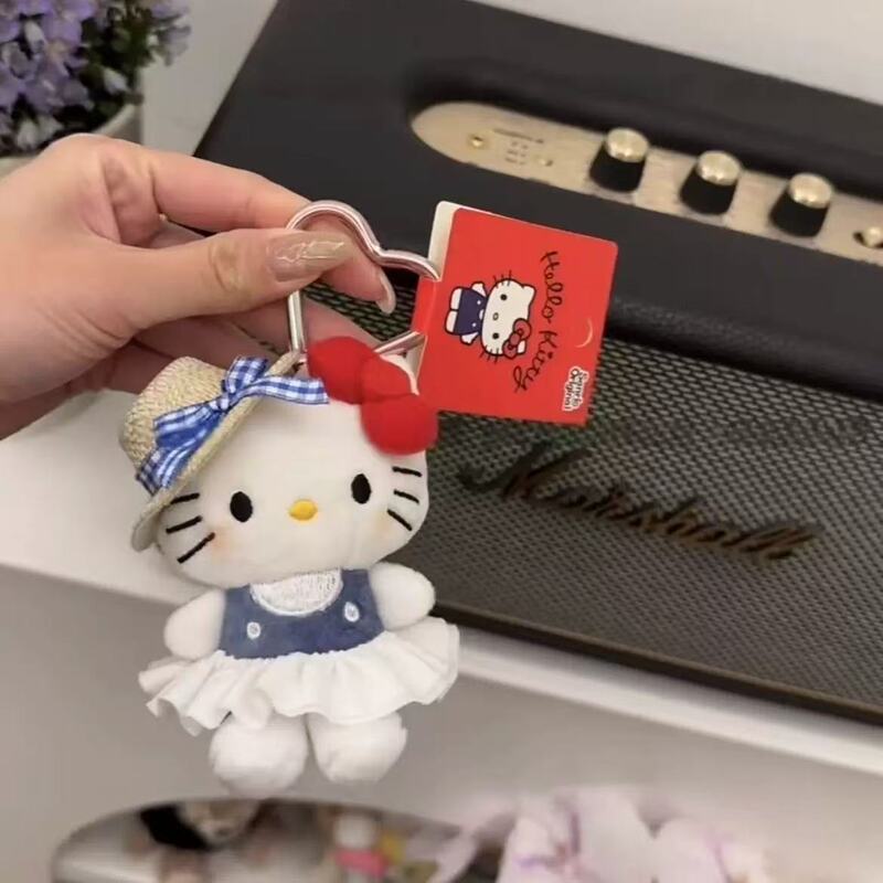 夏休み麦わら帽子かわいい kt 猫人形キーホルダーペンダントぬいぐるみ車のキーホルダーガールハート|undefined