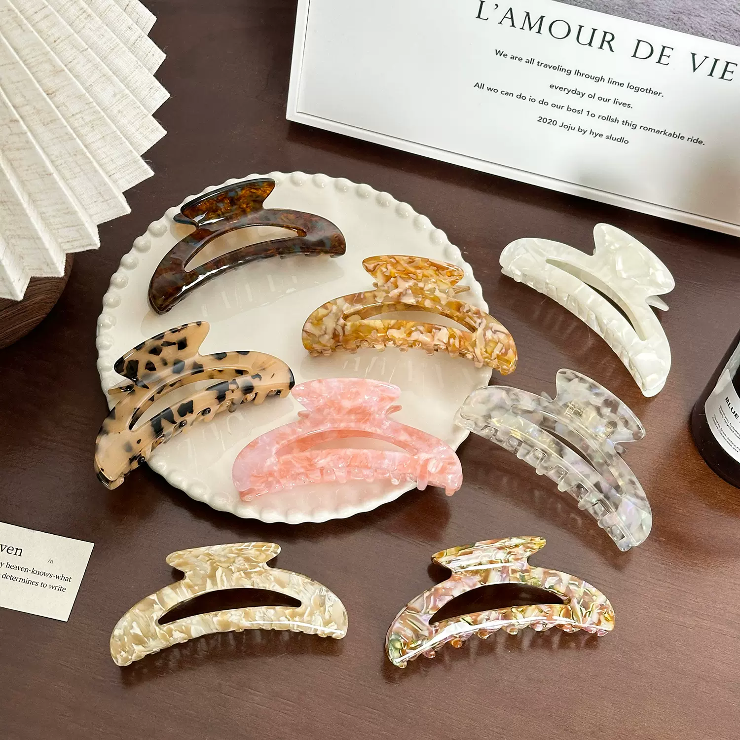 朵薇饰品 韩版醋酸板材发饰镂空半圆鲨鱼夹月亮形后脑勺大发夹