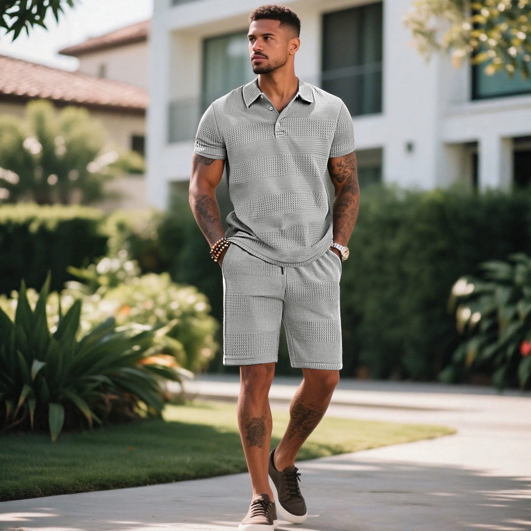 Fábrica europea de ropa de hombre transfronteriza en stock TK paleta suelta tela jacquard de banda larga de hombre pantalones cortos casuales de playa image 3