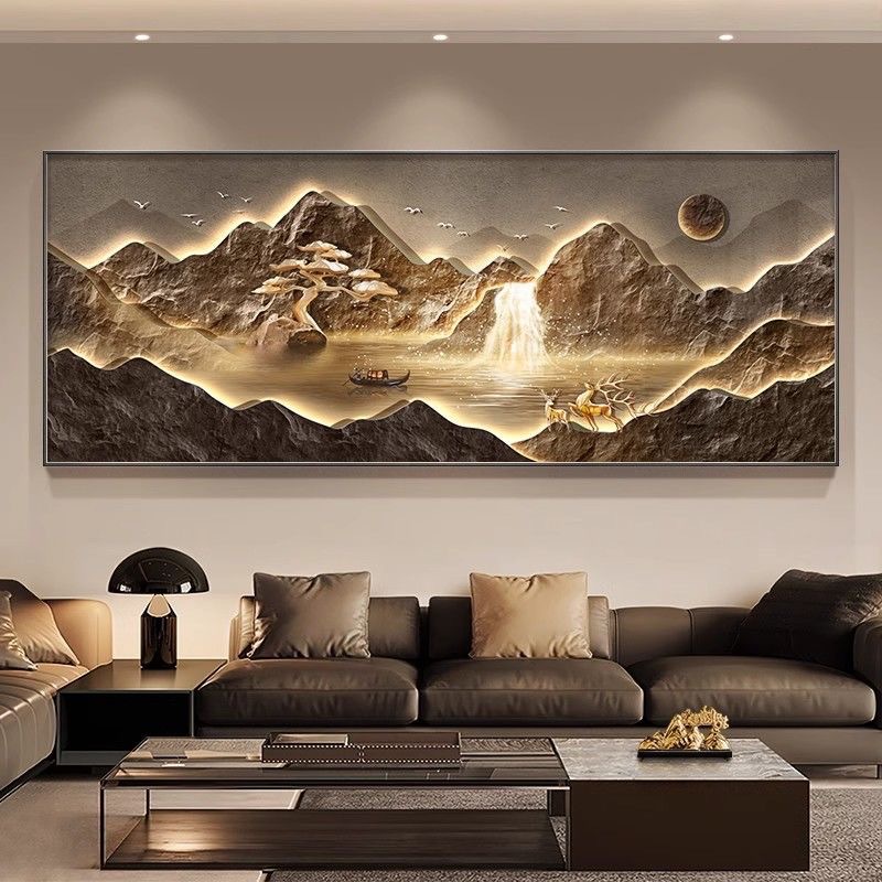 New Chinese-Style Treasure Bowl Living Room Decorative Painting Landscape Painting with a Mountain as a Backdrop Sofa Background Wall Hanging Painting Light Luxury Mural