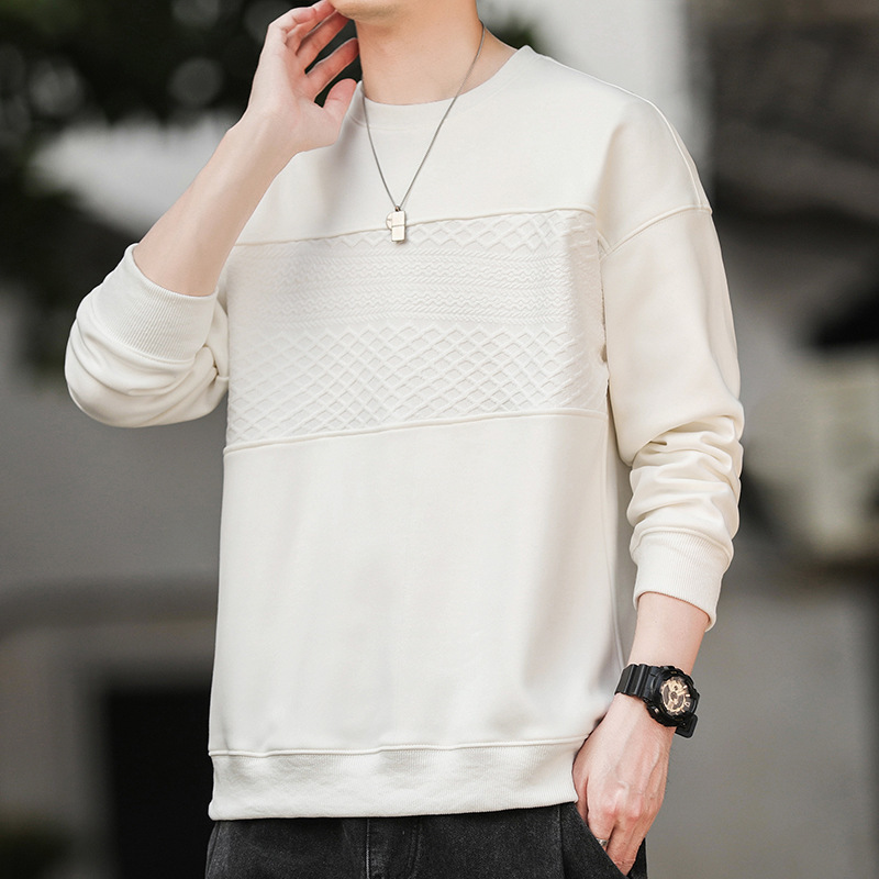 Hombres primavera y otoño nuevo estilo de camiseta de cuello redondo marca de moda masculina suelta versátil camiseta de manga larga ropa casual