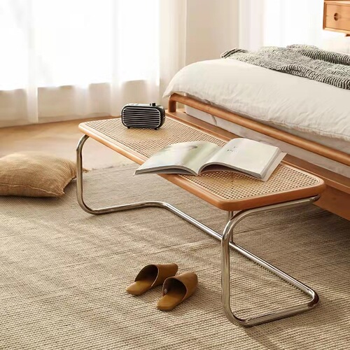 Nordic creative rattan bench home door solid wood shoe changing stool bedroom second-hand bed end stool bed and breakfast porch low stool