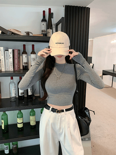 Hot girl style short spring and autumn new Korean long-sleeved shirt Korean figure-fitting and all-matching base top women's dress