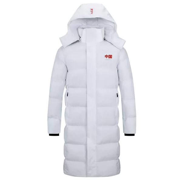 National team cotton jacket, unisex, long style, suitable for sports and art exams, designed for athletes, provides warmth for winter training, thickened version, and can be used as team uniform