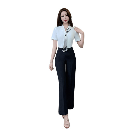 Summer College Style Fitted Slimming White Short Sleeve Foot Massage Therapist Work Uniform Shirt for Women + Pleated Skirt 102