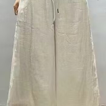 Spring new elastic lace-up plus size slim casual pants literary ramie wide leg straight pants casual pants 9011