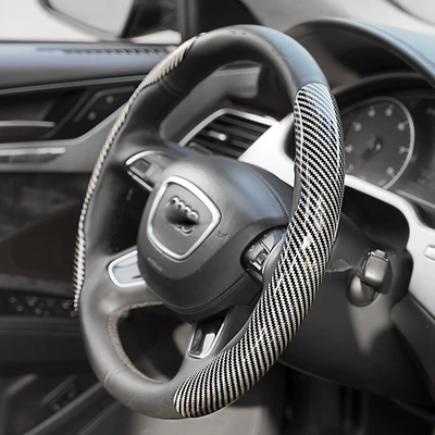 Customized Suitable for Bmw, Mercedes-Benz and Byd Cassette High-End Car Handlebar Cover Laser Carbon Fiber Pattern Steering Wheel Cover (Steering wheel cover) - laser-carbon-fiber-silver-3-piece-pack-38cm