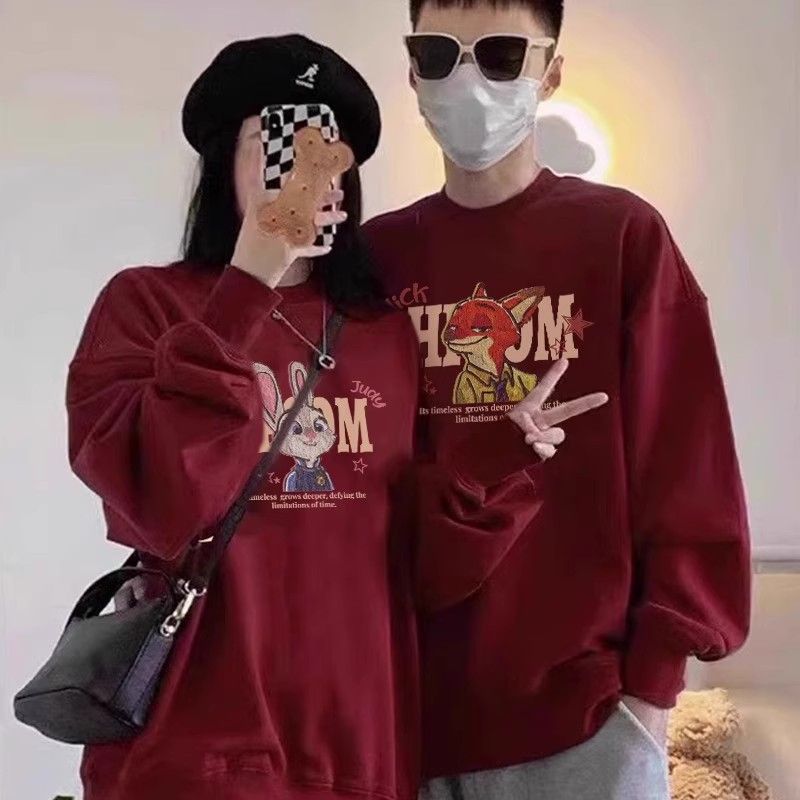 다른 커플 가을 겨울 미친 동물 도시 빨간 하이 엔드 신년 2024 신년 착용