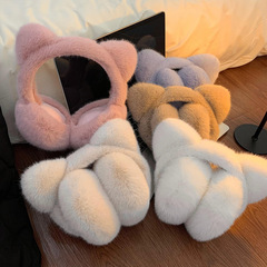 かわいい萌え猫の耳で耳を覆って外に出る耳は保温して防寒します。