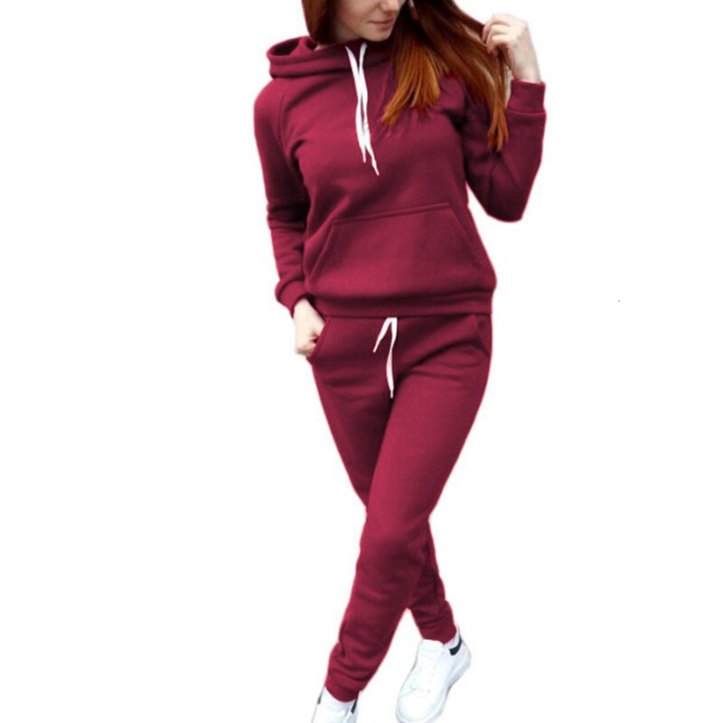 Foreign Trade Spring and Autumn Women's Sweatshirt Suit Hooded Sweatshirt Women's Fashion Sports Solid Color Fleece Women's Sweatshirt Suit