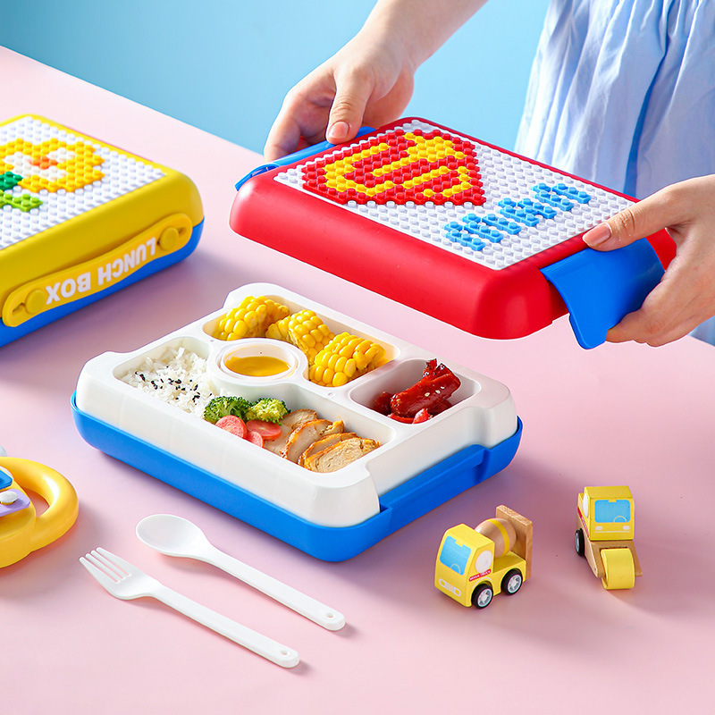 Portable DIY Pixel Building Blocks Children Lunch Box Student Portable Lunch Box Plastic Crate Lunch Box picnic box