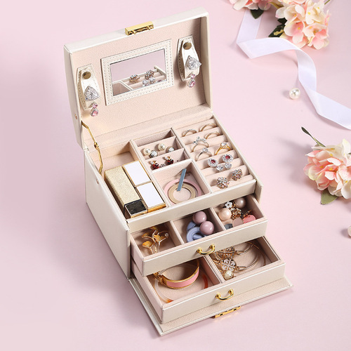 Three-layer large-capacity jewelry storage box, portable jewelry storage box, ring earrings, earrings, home jewelry box storage