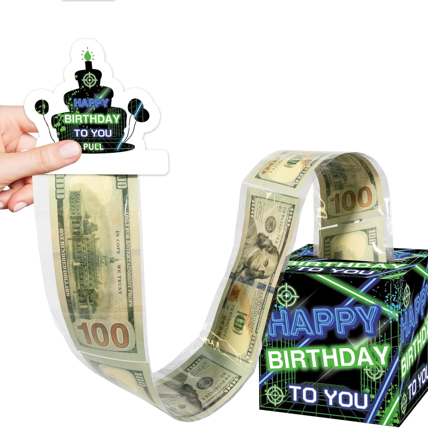 现货霓虹激光钱卷礼盒生日现金礼品万圣节 圣诞节