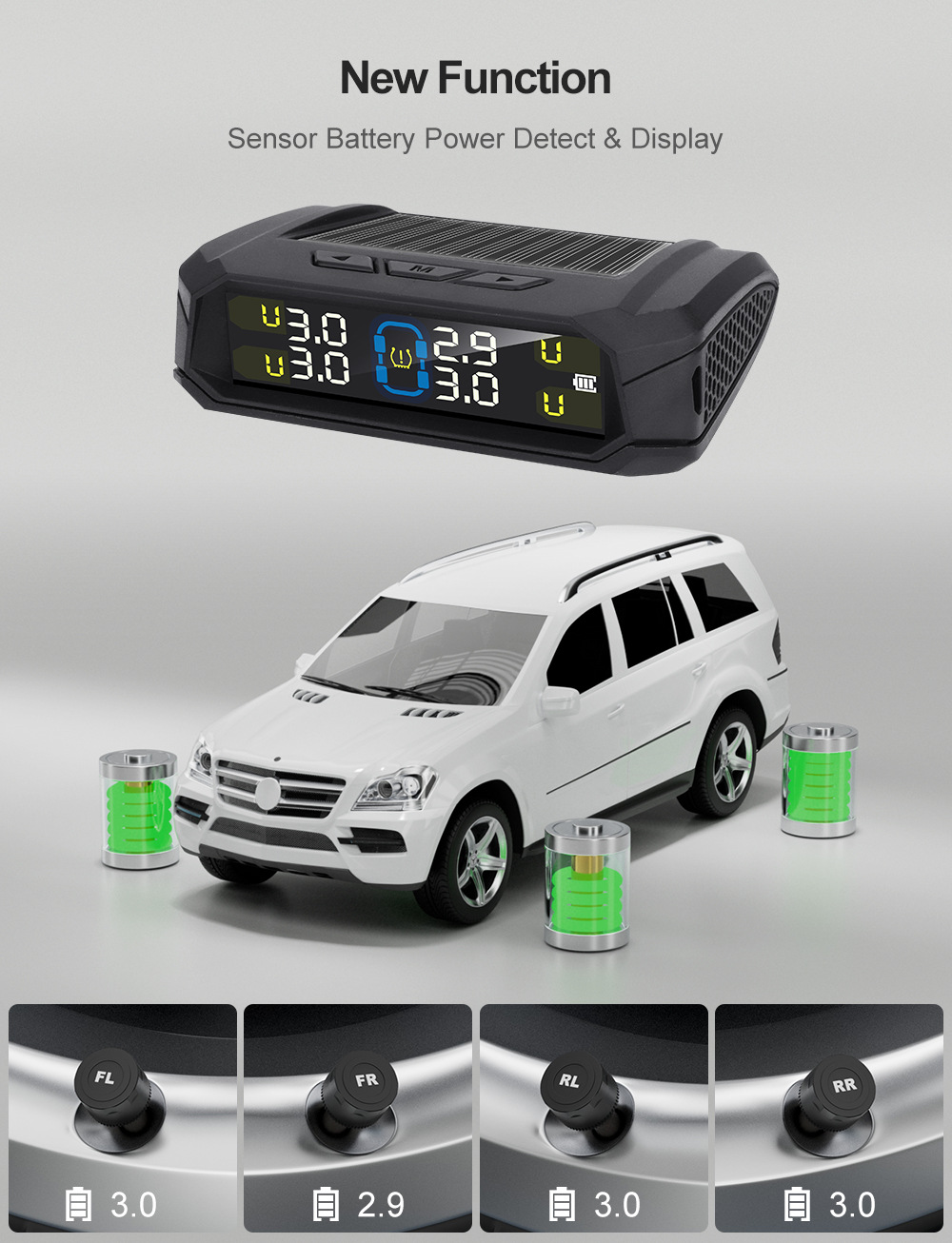 Tire Pressure Monitor Solar-Powered 4-Wheel Color Screen Digital Display Detector Wireless High-Precision Intelligent Tpms Air Pressure Detection