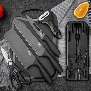 Factory Direct Sales Stainless Steel Seven-Piece Kitchen Knife Set Fruit Knife Cutting Knife Set Knife Holder Cutting Board Combination
