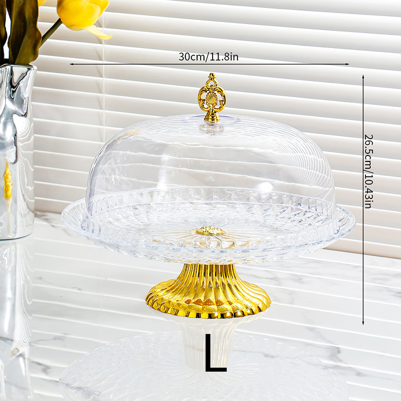 Bandeja de pastel redonda de plástico transparente de estilo europeo, mesa de exhibición de postres, bandeja de postre de fruta de pie alto creativo, adornos con tapa