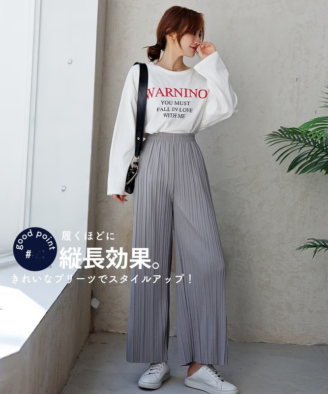2023 Summer Chiffon Pleated Wide-leg Pants Ankle-length Pants Loose Slimming Casual Straight-leg Pants with Stretch Waist Ice Silk Culottes
