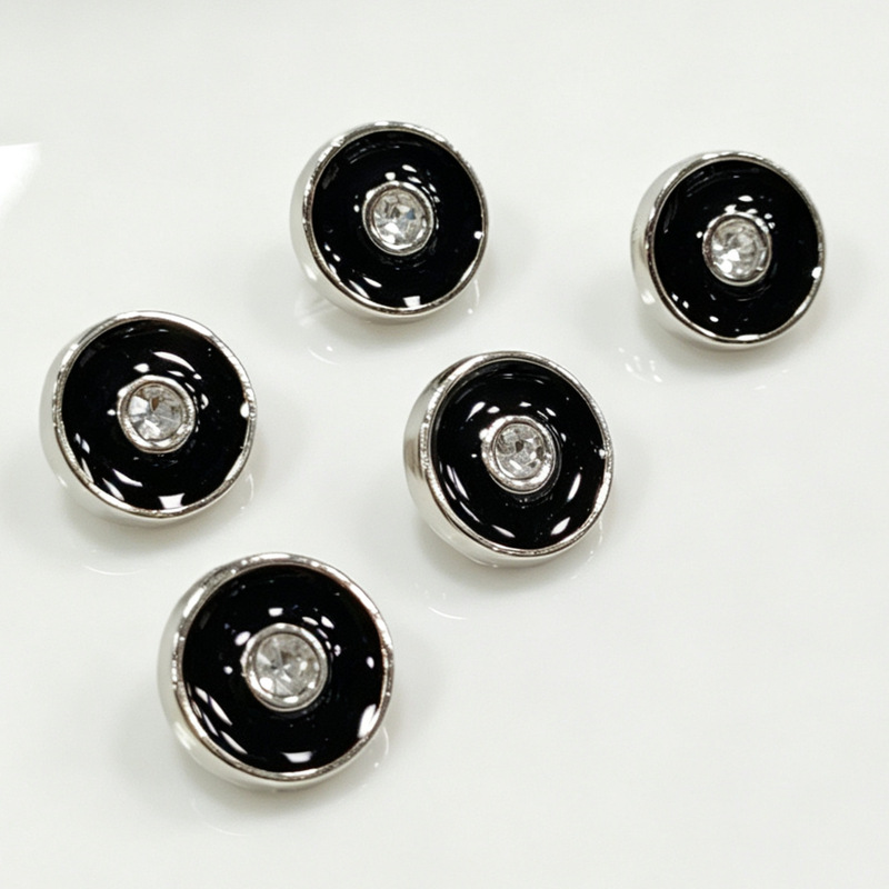 Round Hanging White Black Oil Diamond High-grade Metal Button Shirt Shirt POLO Shirt Chiffon Long Sleeve Cardigan Decorative Buckle