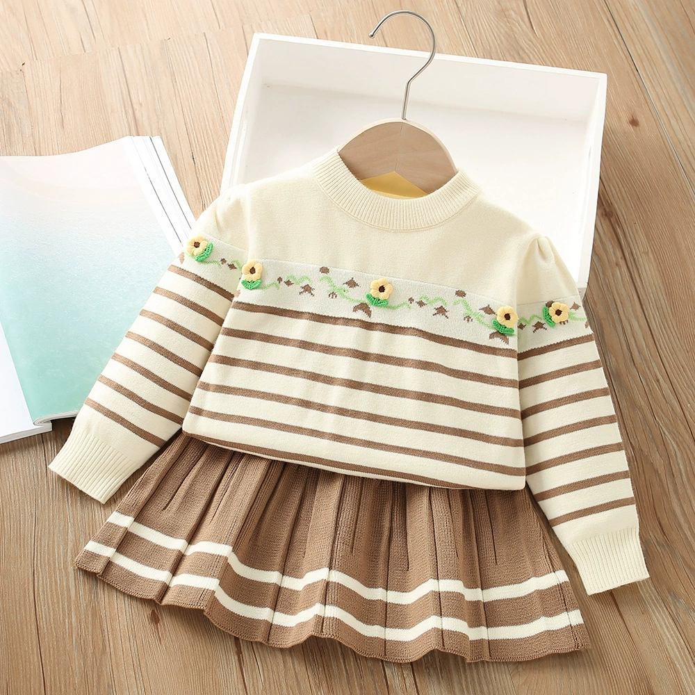 Sweater, demi-season set, knitted mini-skirt, Korean style, western style, flowered