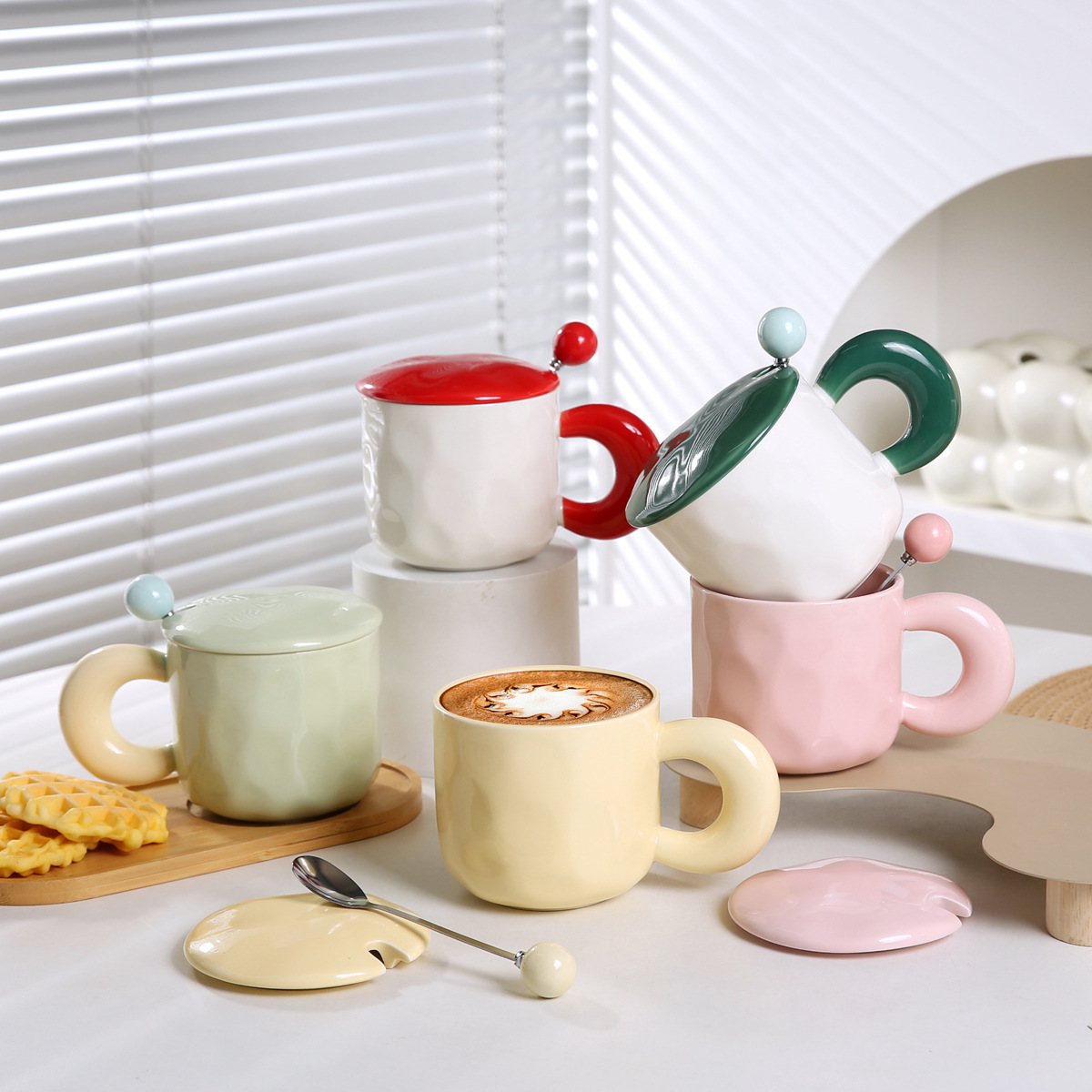 Casual Lindo Multicolor Color Sólido Cerámica Cuchara Taza 1 Juego display picture 2