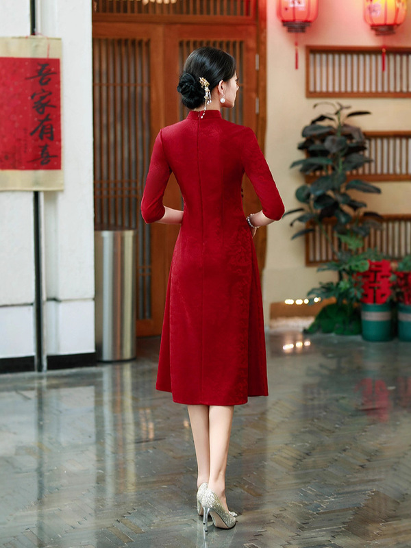 2025秋季款中国风醋酸提花中长款复古旗袍女装少女改良修身连衣裙|undefined