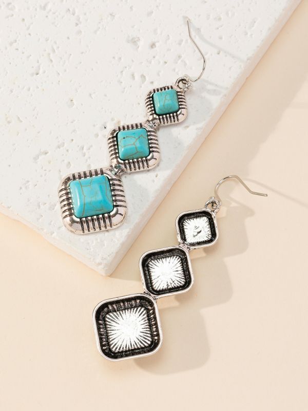 Holiday, Street Occasion 1 Pair Casual Retro Geometric Alloy Turquoise